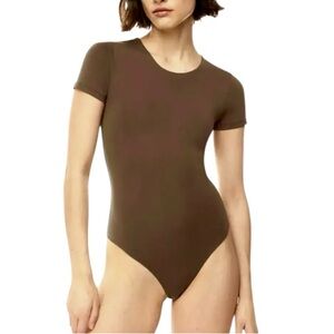 Babaton Brown Short Sleeve Contour Brown Bodysuit